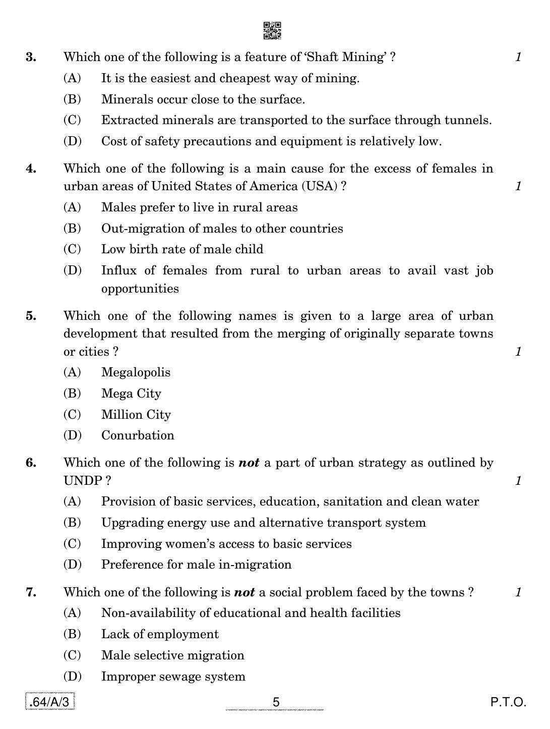 CBSE Class 12 64-C-3 - Geography 2020 Compartment Question Paper - Page 5