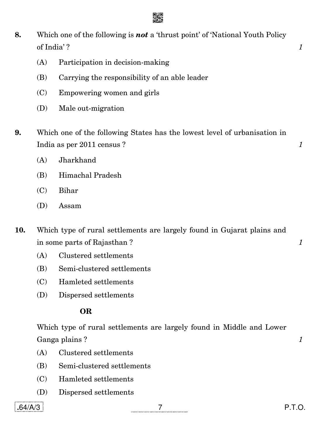 CBSE Class 12 64-C-3 - Geography 2020 Compartment Question Paper - Page 7
