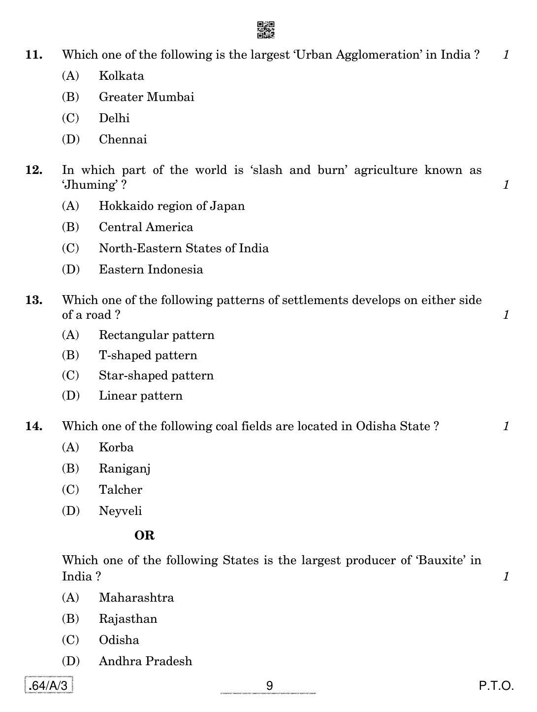 CBSE Class 12 64-C-3 - Geography 2020 Compartment Question Paper - Page 9