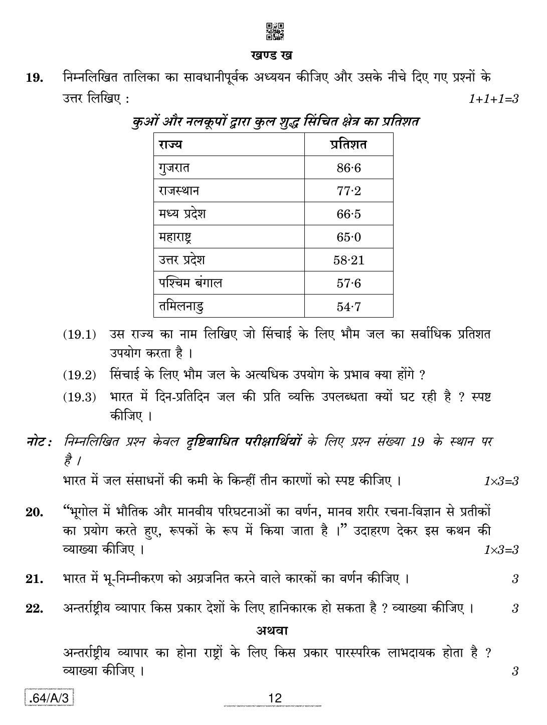 CBSE Class 12 64-C-3 - Geography 2020 Compartment Question Paper - Page 12