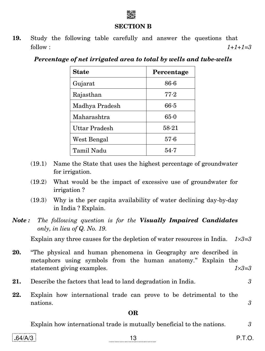 CBSE Class 12 64-C-3 - Geography 2020 Compartment Question Paper - Page 13