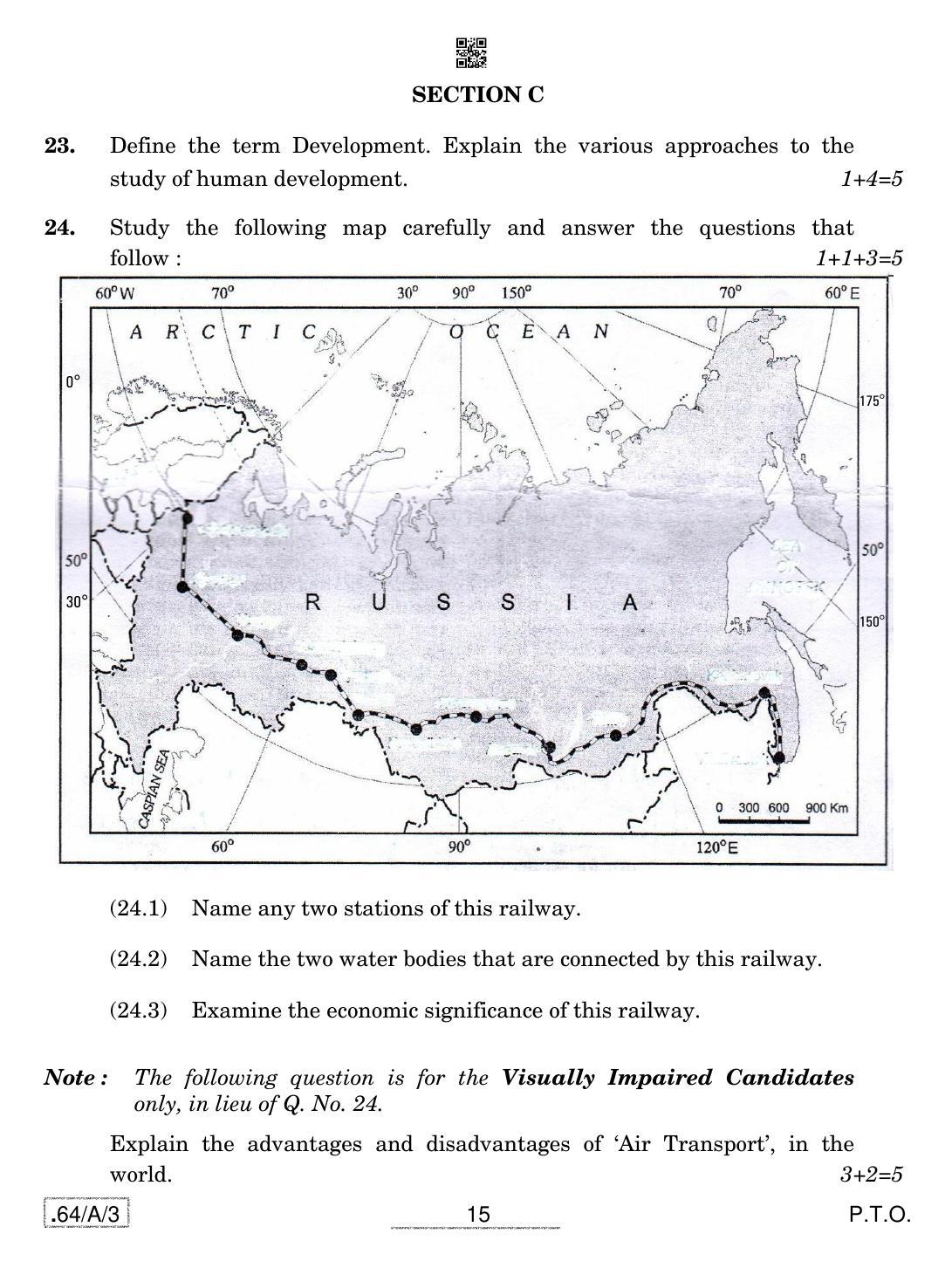 CBSE Class 12 64-C-3 - Geography 2020 Compartment Question Paper - Page 15