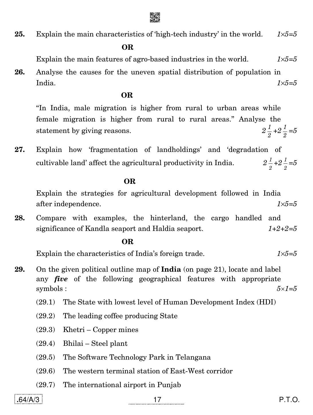 CBSE Class 12 64-C-3 - Geography 2020 Compartment Question Paper - Page 17
