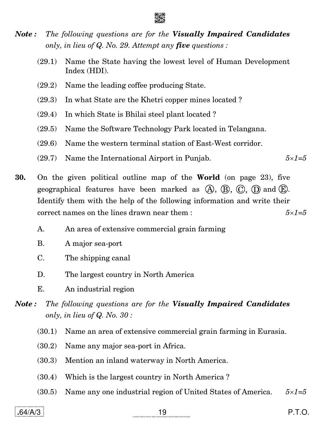 CBSE Class 12 64-C-3 - Geography 2020 Compartment Question Paper - Page 19