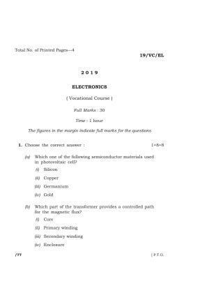 Meghalaya Board (MBOSE) Class 12 ELECTRONICS ( Vocational Course ) 2019 Question Paper