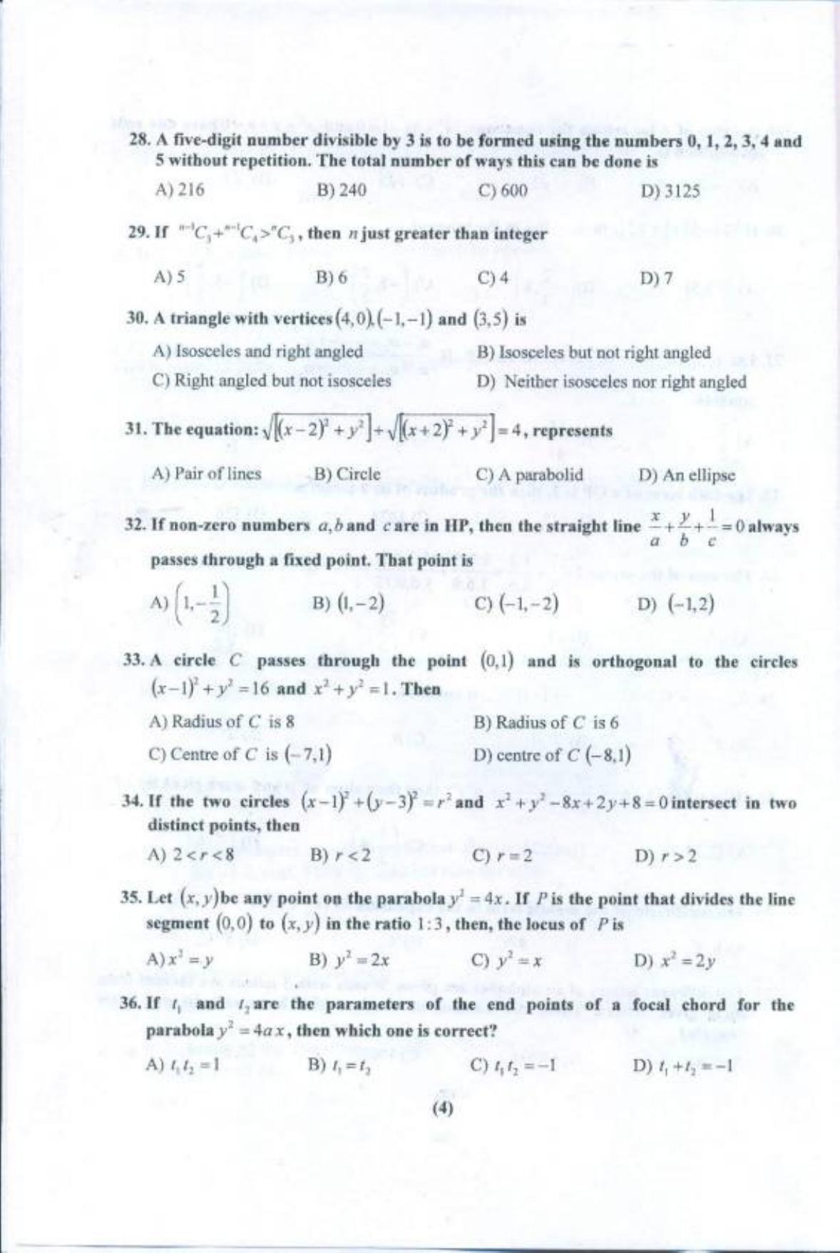 PUCET UG 2018 Mathematics Question Paper - Page 5