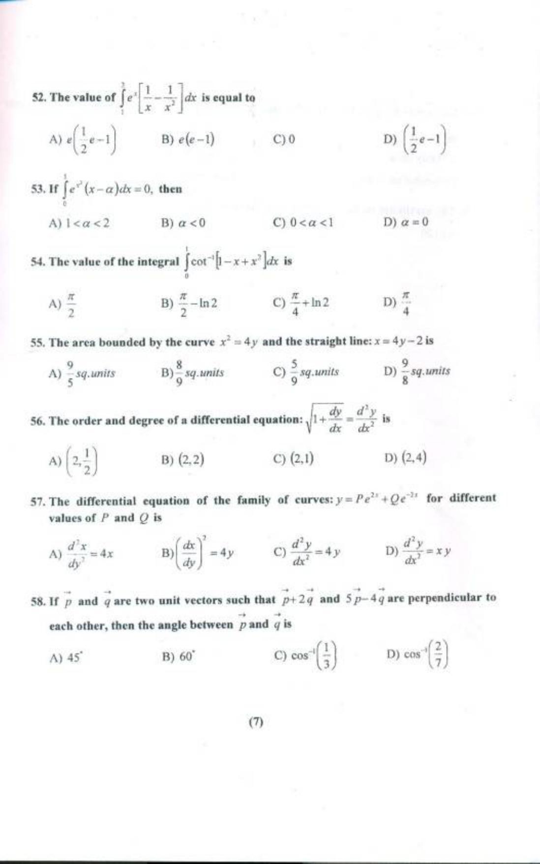 PUCET UG 2018 Mathematics Question Paper - Page 8