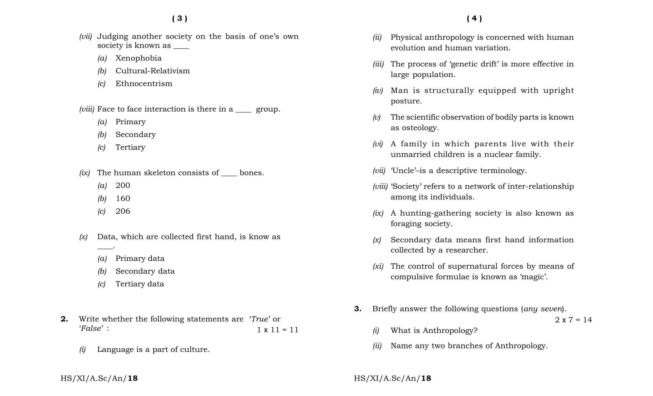 Meghalaya Board (MBOSE) Class 11 Anthropology 2018 Question Paper - Page 2