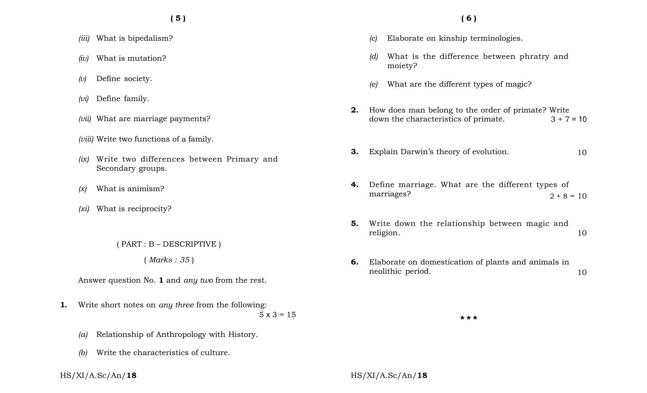 Meghalaya Board (MBOSE) Class 11 Anthropology 2018 Question Paper - Page 3