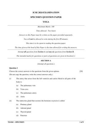 ICSE Class 10 2024 YOGA Sample Paper