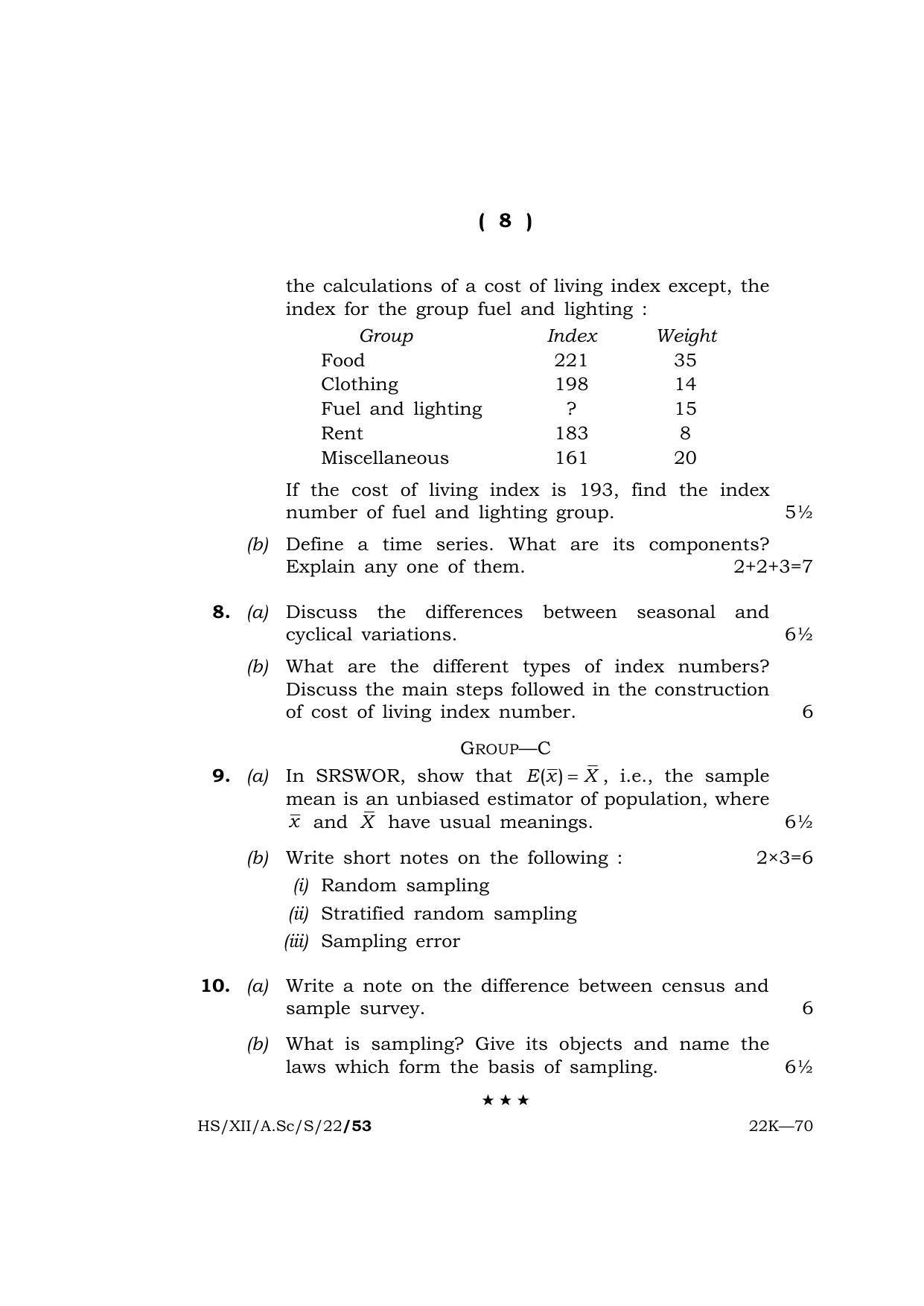 Meghalaya Board (MBOSE) Class 12 STATISTICS  (HS_XII_A.Sc._S_22) 2022 Question Paper - Page 8