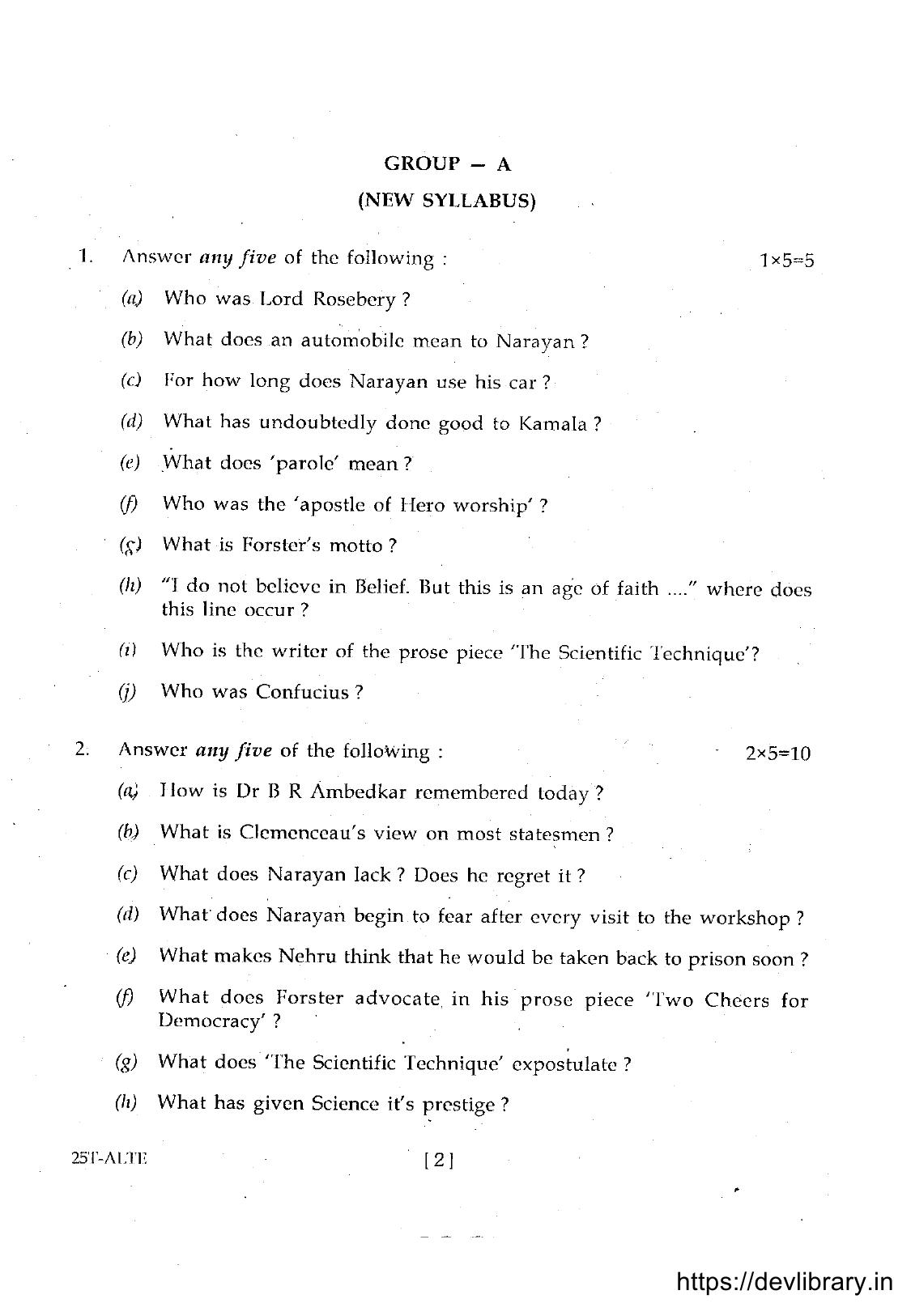 Assam HS 2nd Year Alternative English 2015 Question Paper - Page 2