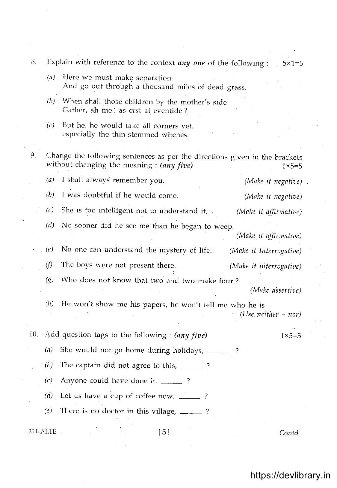 Assam HS 2nd Year Alternative English 2015 Question Paper - Page 5