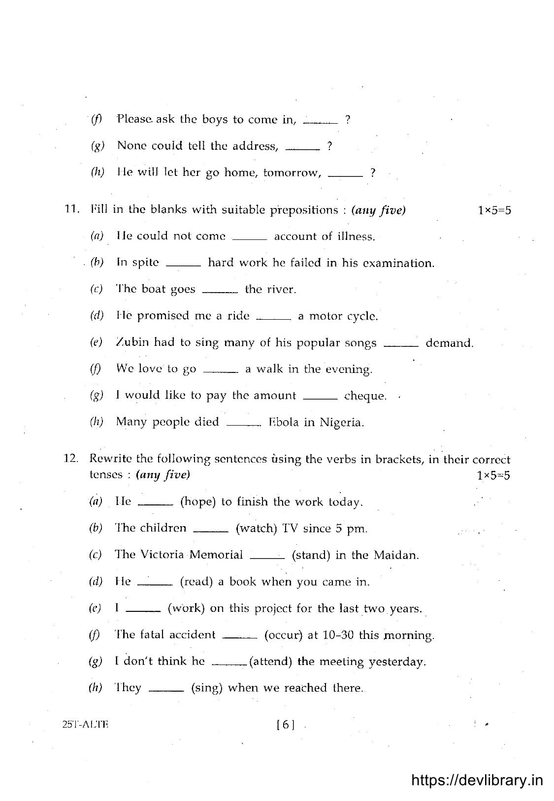 Assam HS 2nd Year Alternative English 2015 Question Paper - Page 6