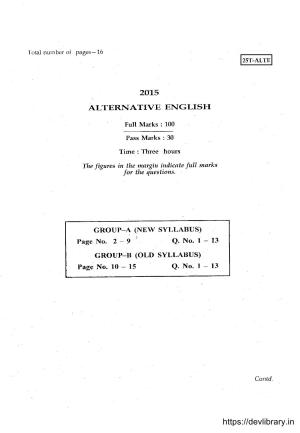 Assam HS 2nd Year Alternative English 2015 Question Paper