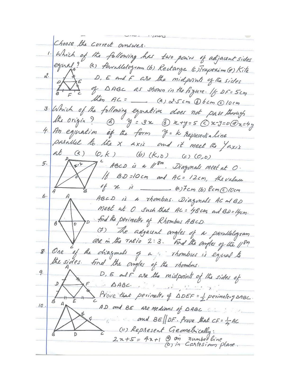 CBSE Worksheets for Class 9 Mathematics Quadrilaterals Assignment 2 - Page 1