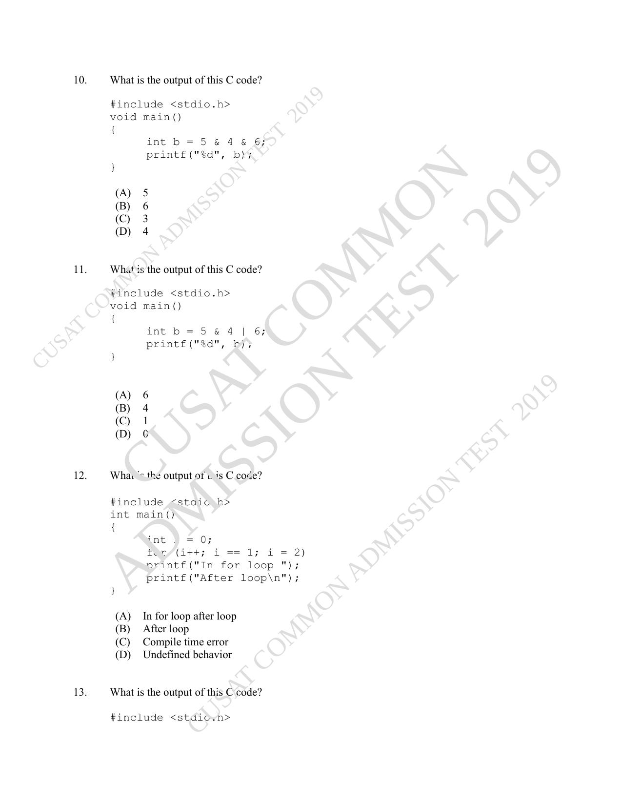CUSAT CAT 2019 MCA Let Question Paper With Answer Key - Page 3