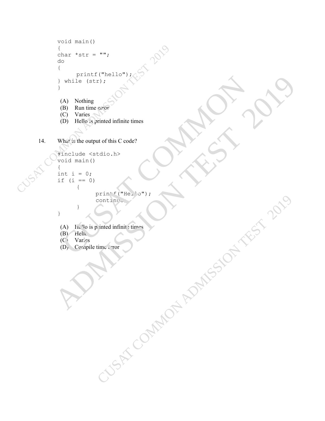 CUSAT CAT 2019 MCA Let Question Paper With Answer Key - Page 4