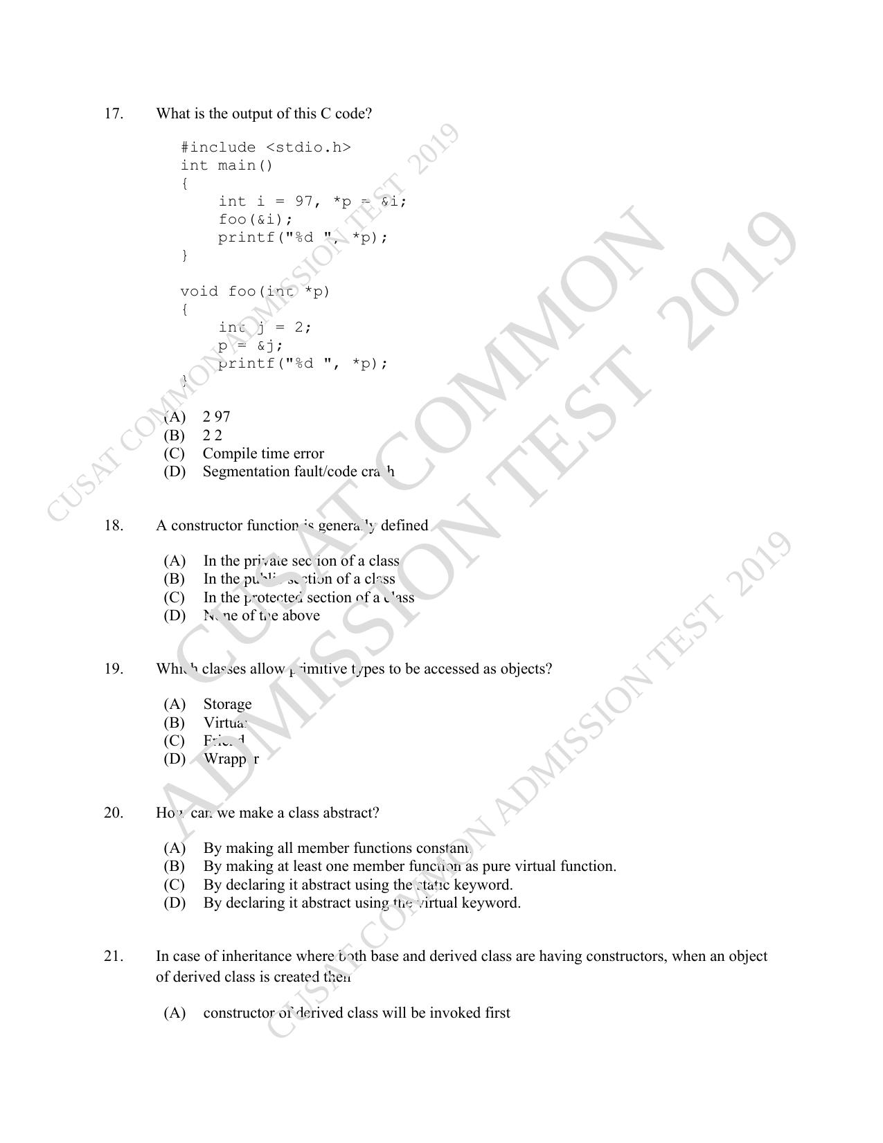 CUSAT CAT 2019 MCA Let Question Paper With Answer Key - Page 6