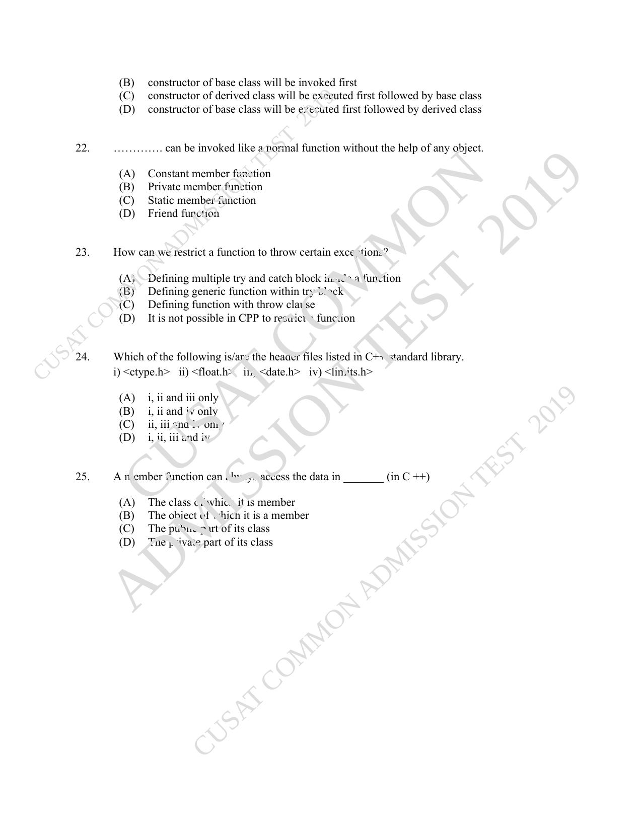 CUSAT CAT 2019 MCA Let Question Paper With Answer Key - Page 7