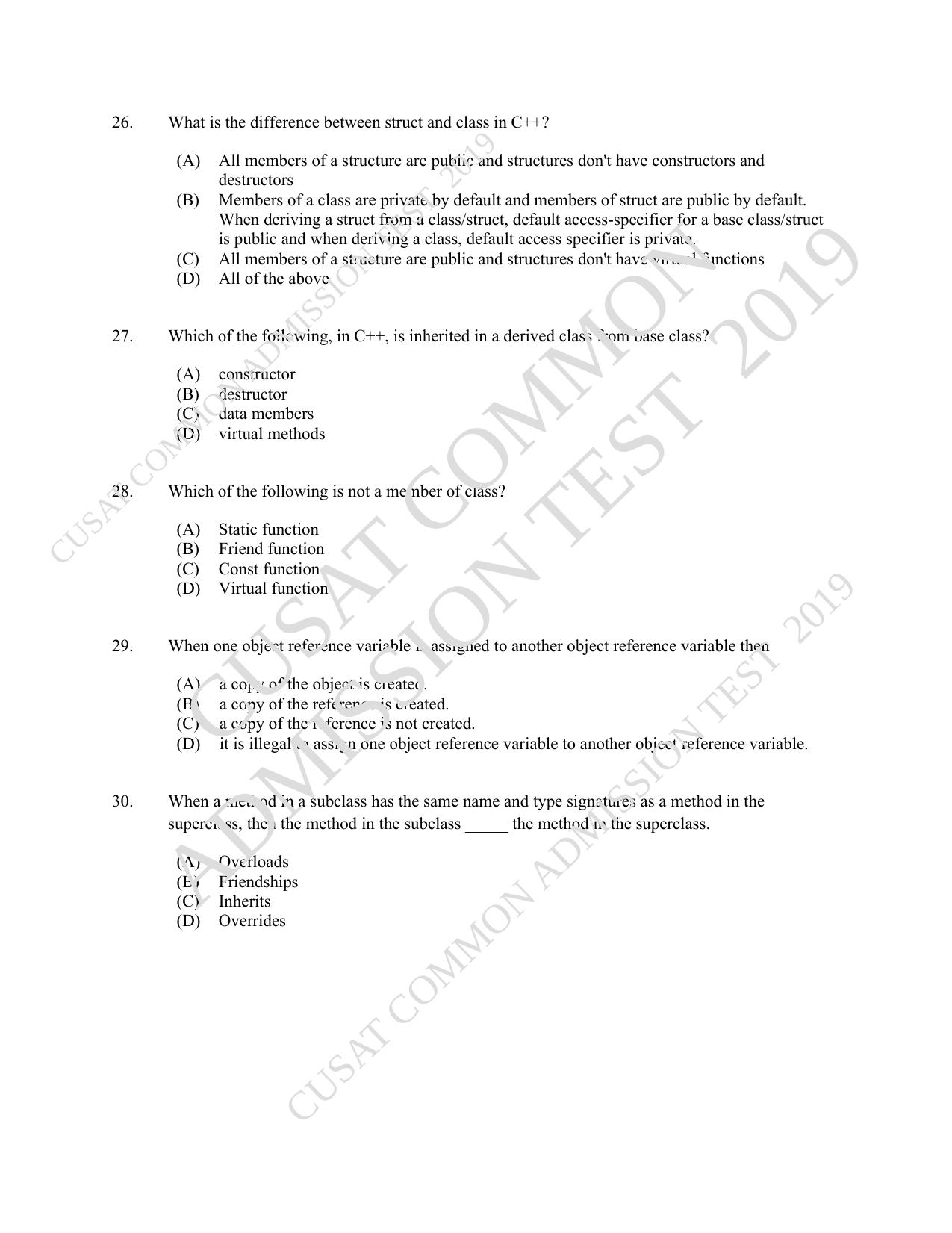 CUSAT CAT 2019 MCA Let Question Paper With Answer Key - Page 8