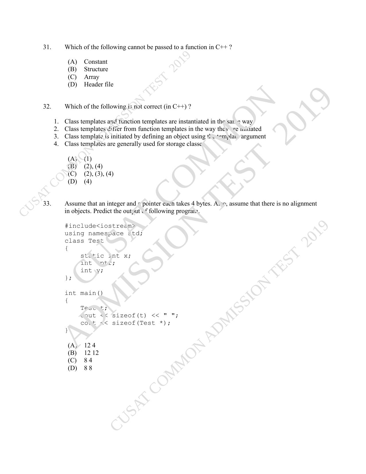 CUSAT CAT 2019 MCA Let Question Paper With Answer Key - Page 9