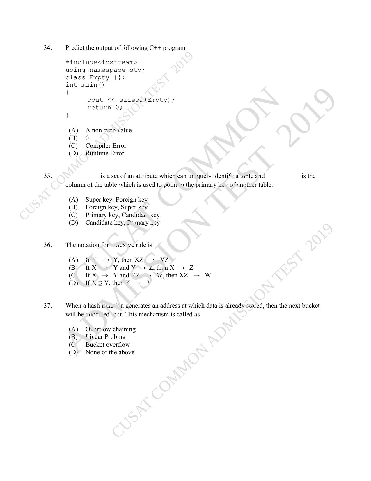 CUSAT CAT 2019 MCA Let Question Paper With Answer Key - Page 10