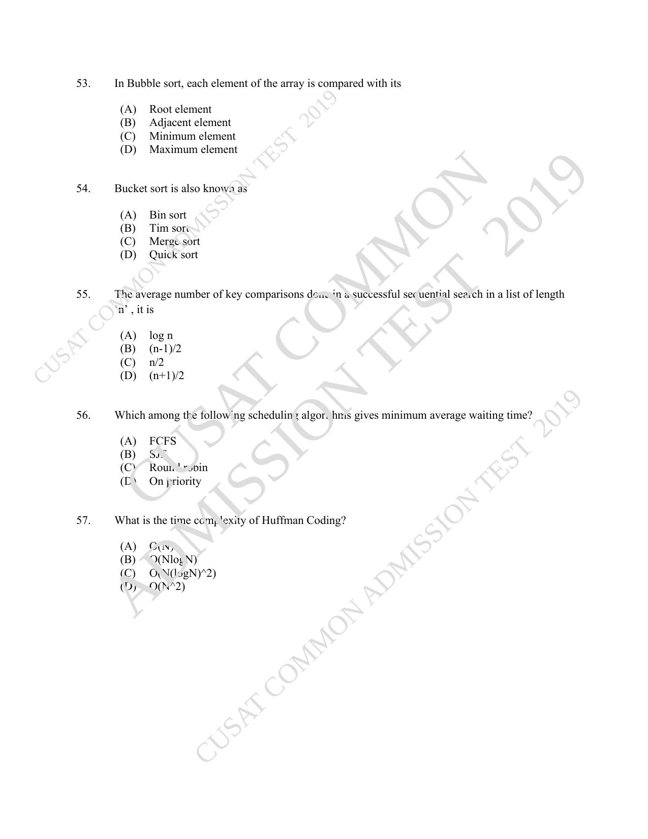 CUSAT CAT 2019 MCA Let Question Paper With Answer Key - Page 14
