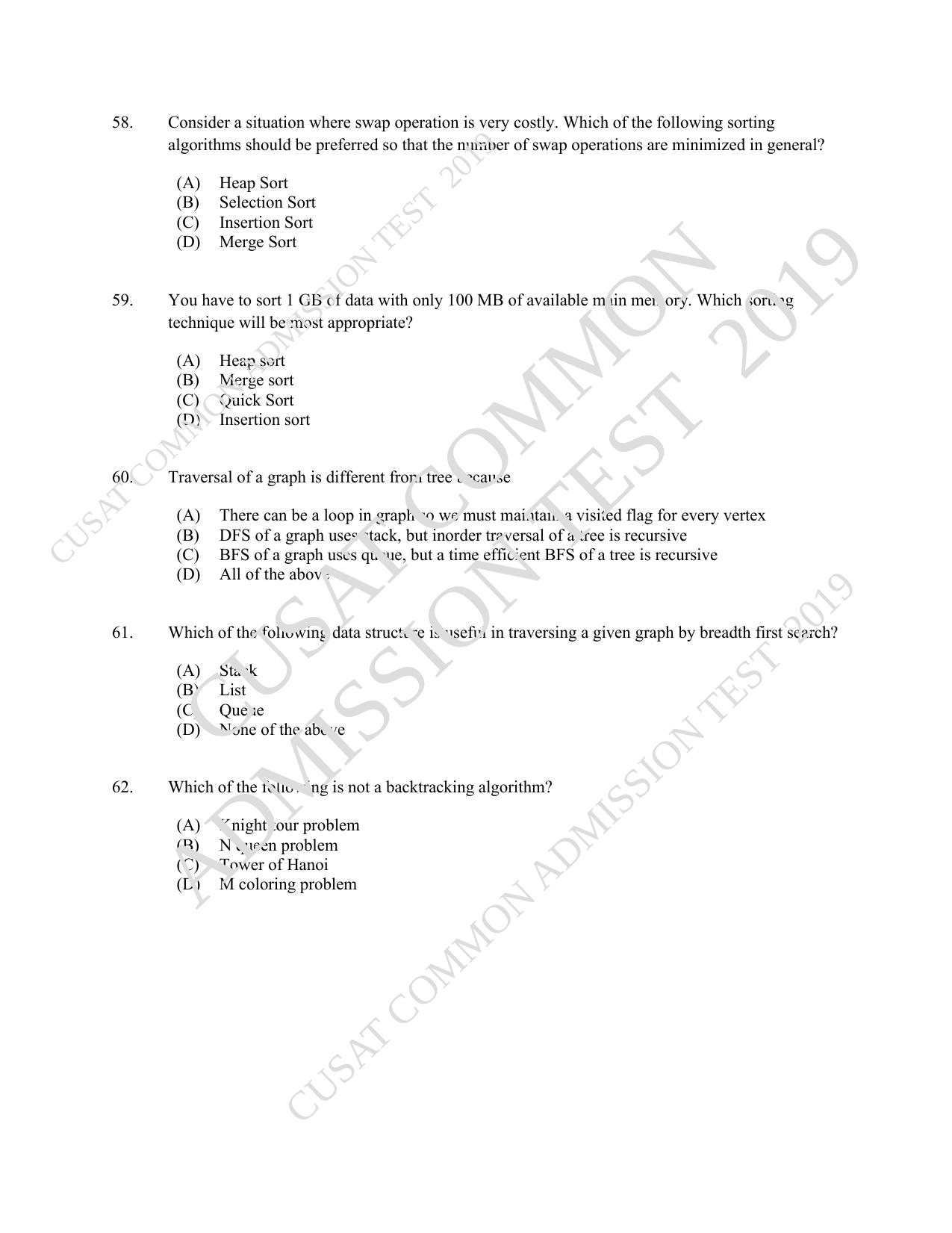 CUSAT CAT 2019 MCA Let Question Paper With Answer Key - Page 15