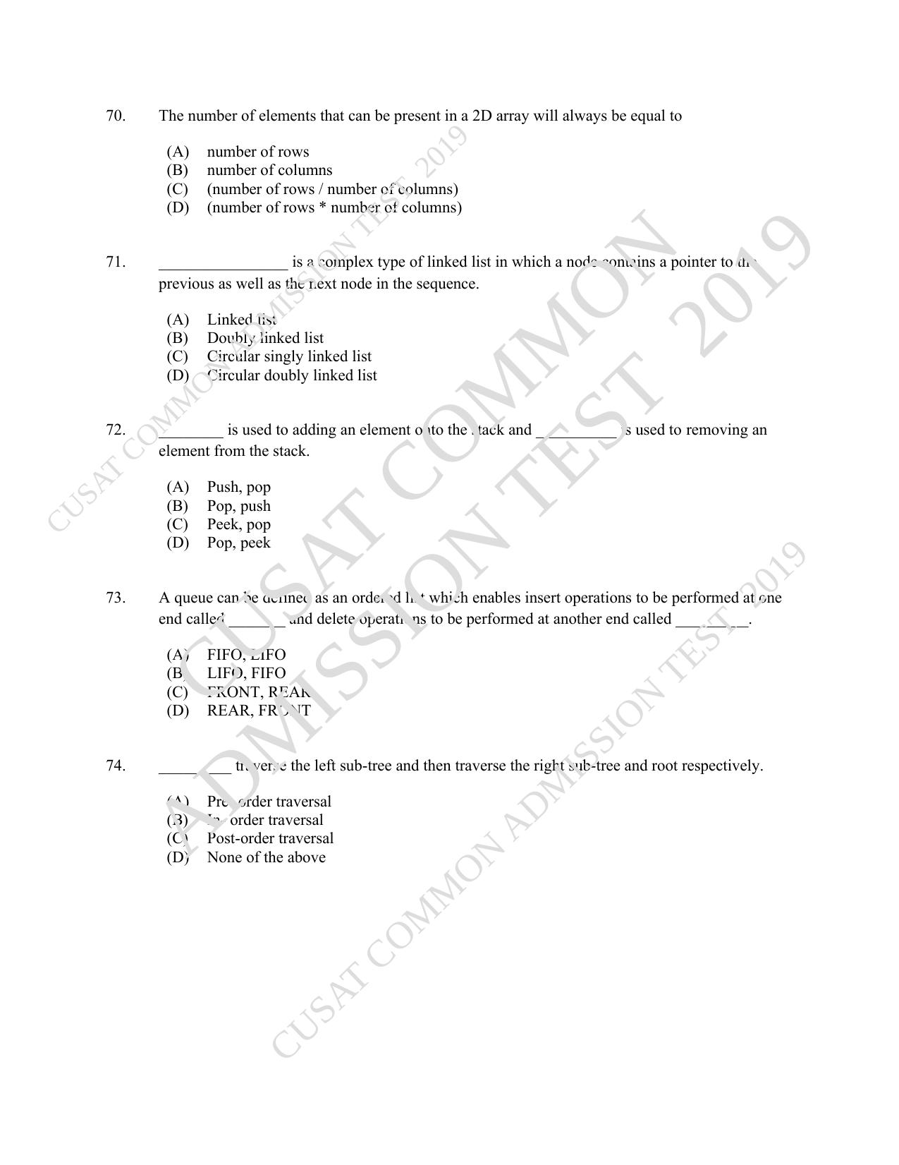 CUSAT CAT 2019 MCA Let Question Paper With Answer Key - Page 18