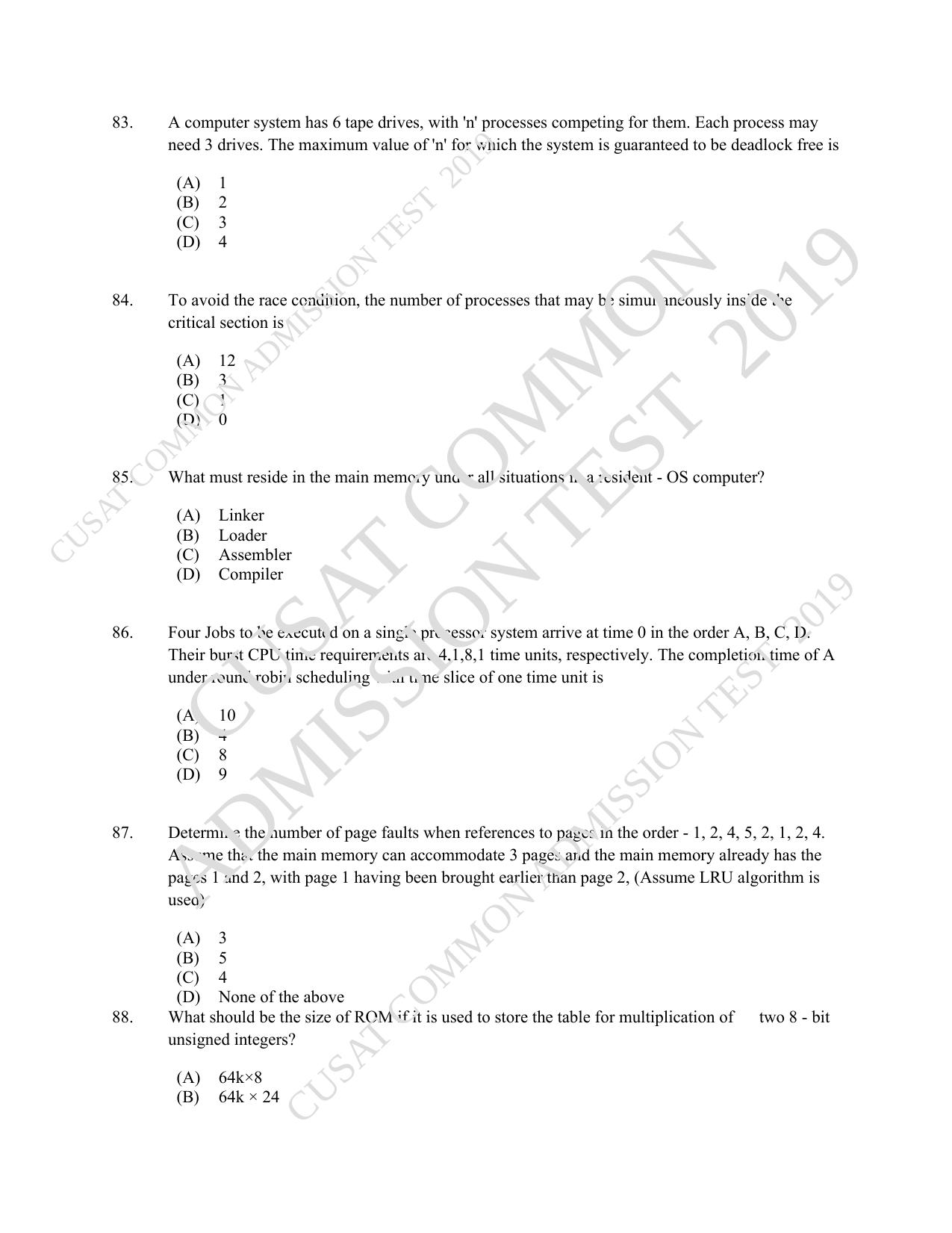 CUSAT CAT 2019 MCA Let Question Paper With Answer Key - Page 21