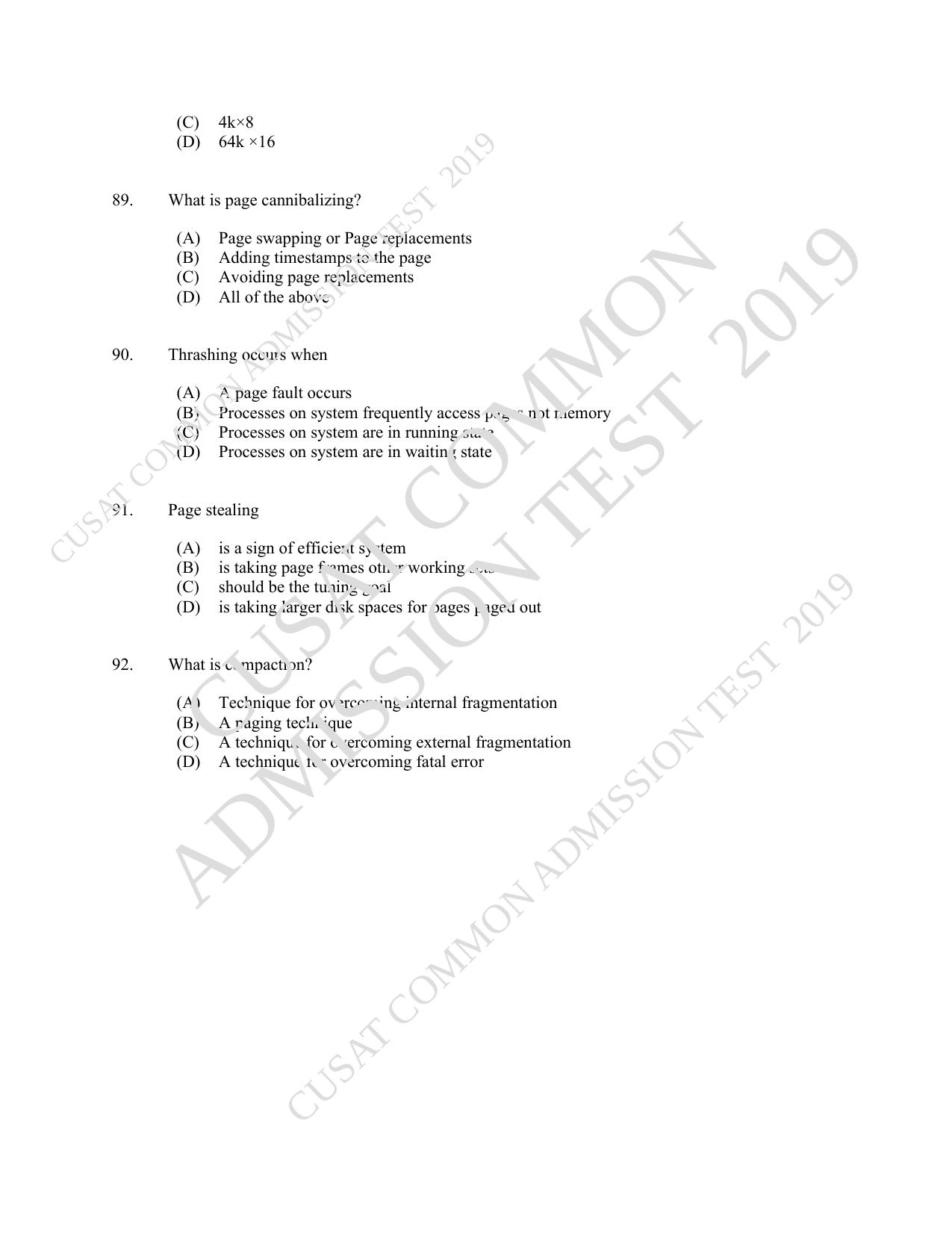 CUSAT CAT 2019 MCA Let Question Paper With Answer Key - Page 22