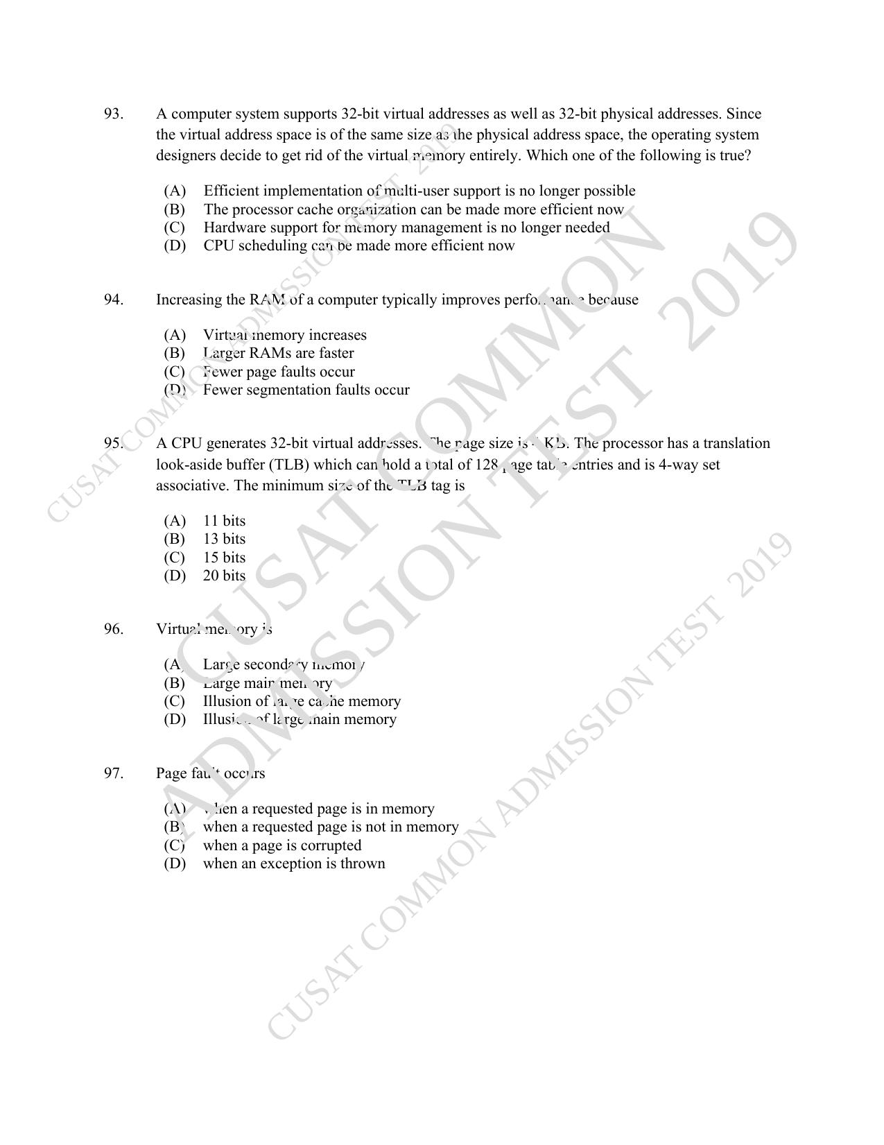 CUSAT CAT 2019 MCA Let Question Paper With Answer Key - Page 23