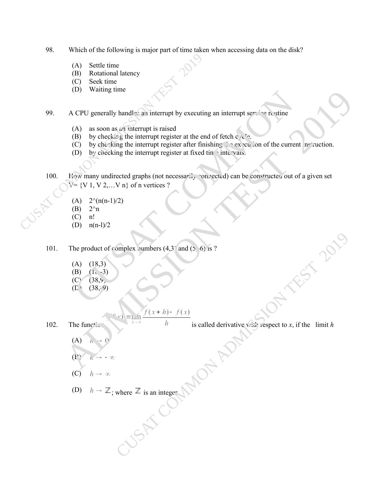 CUSAT CAT 2019 MCA Let Question Paper With Answer Key - Page 24
