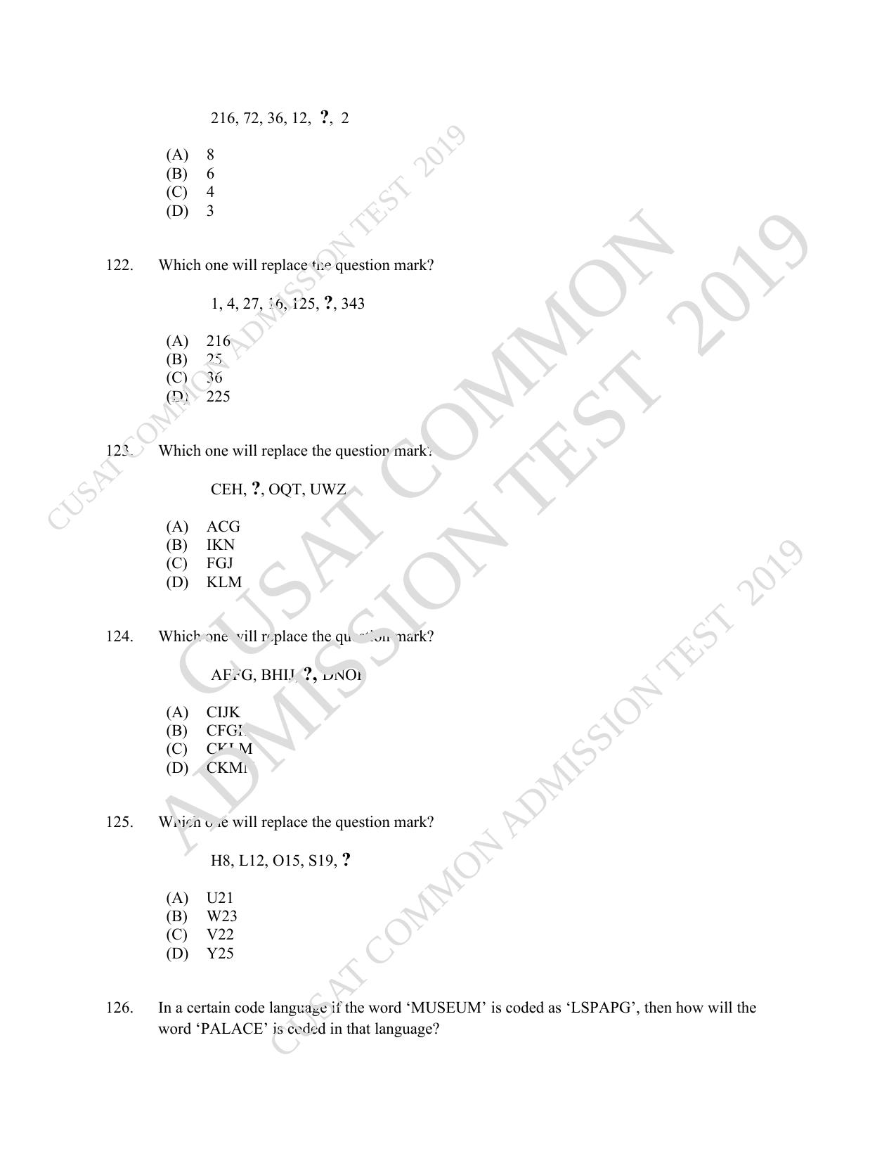 CUSAT CAT 2019 MCA Let Question Paper With Answer Key - Page 31