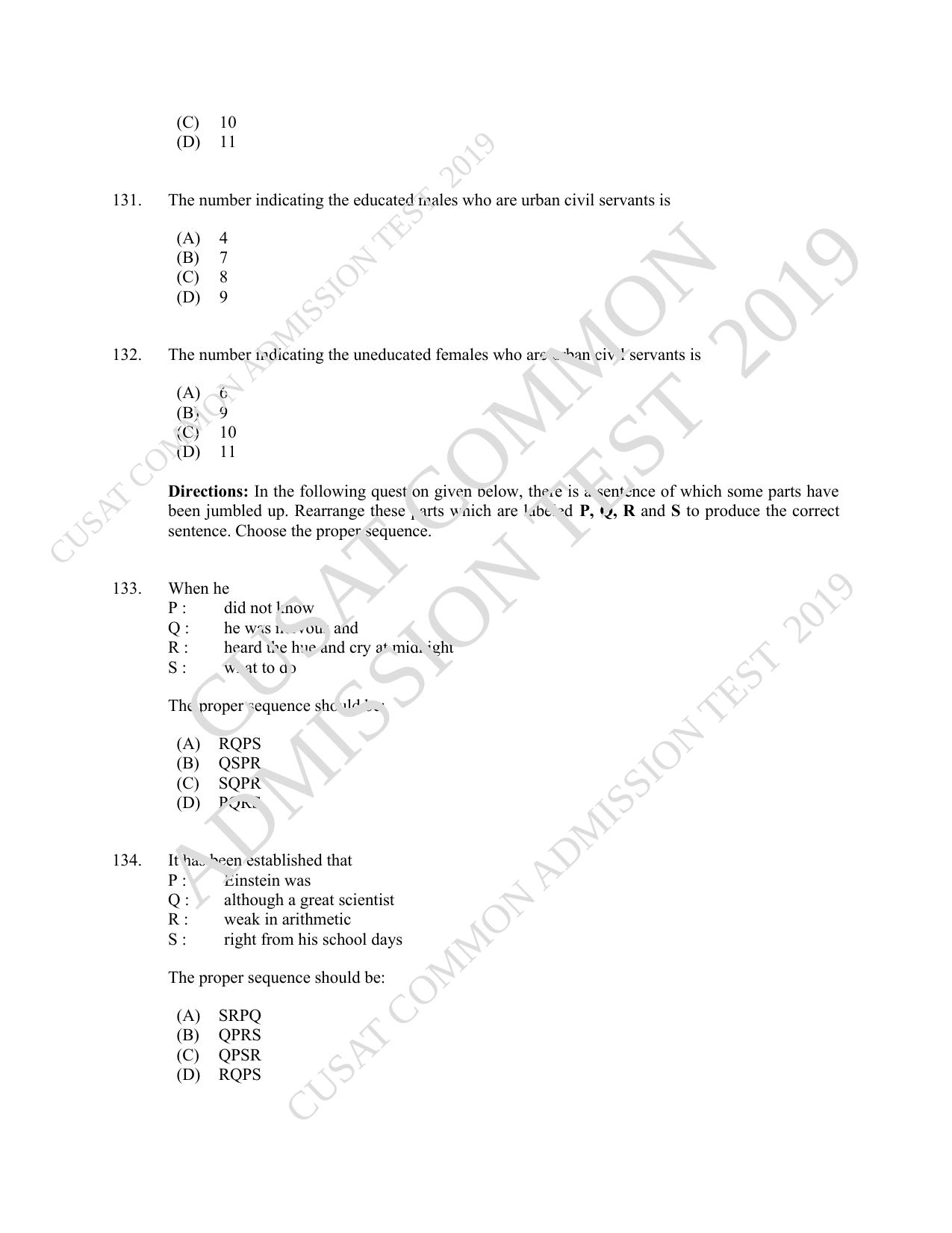 CUSAT CAT 2019 MCA Let Question Paper With Answer Key - Page 33
