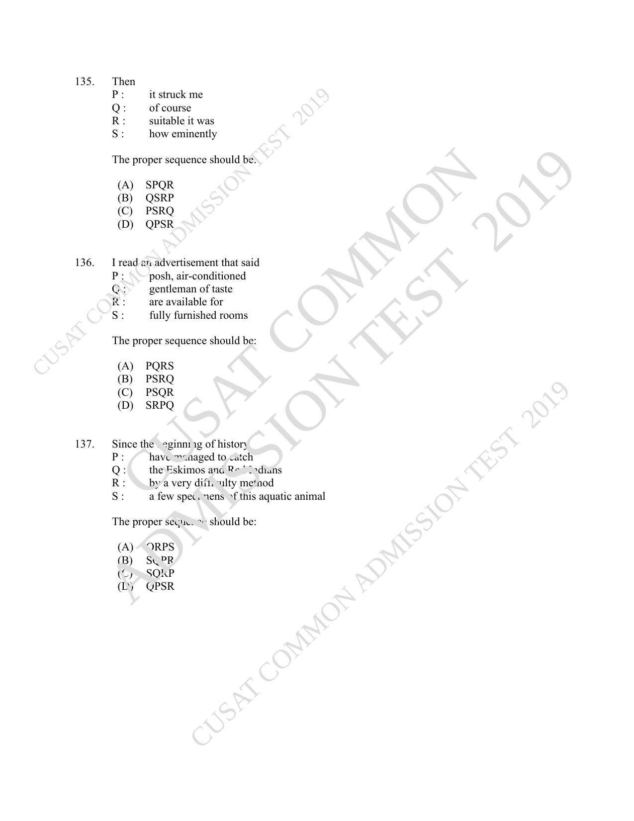 CUSAT CAT 2019 MCA Let Question Paper With Answer Key - Page 34