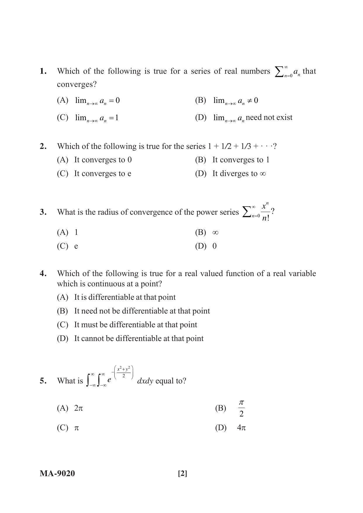 Mysore University PG Entrance Exam 2022: M.Sc Statistics Question Paper - Page 2