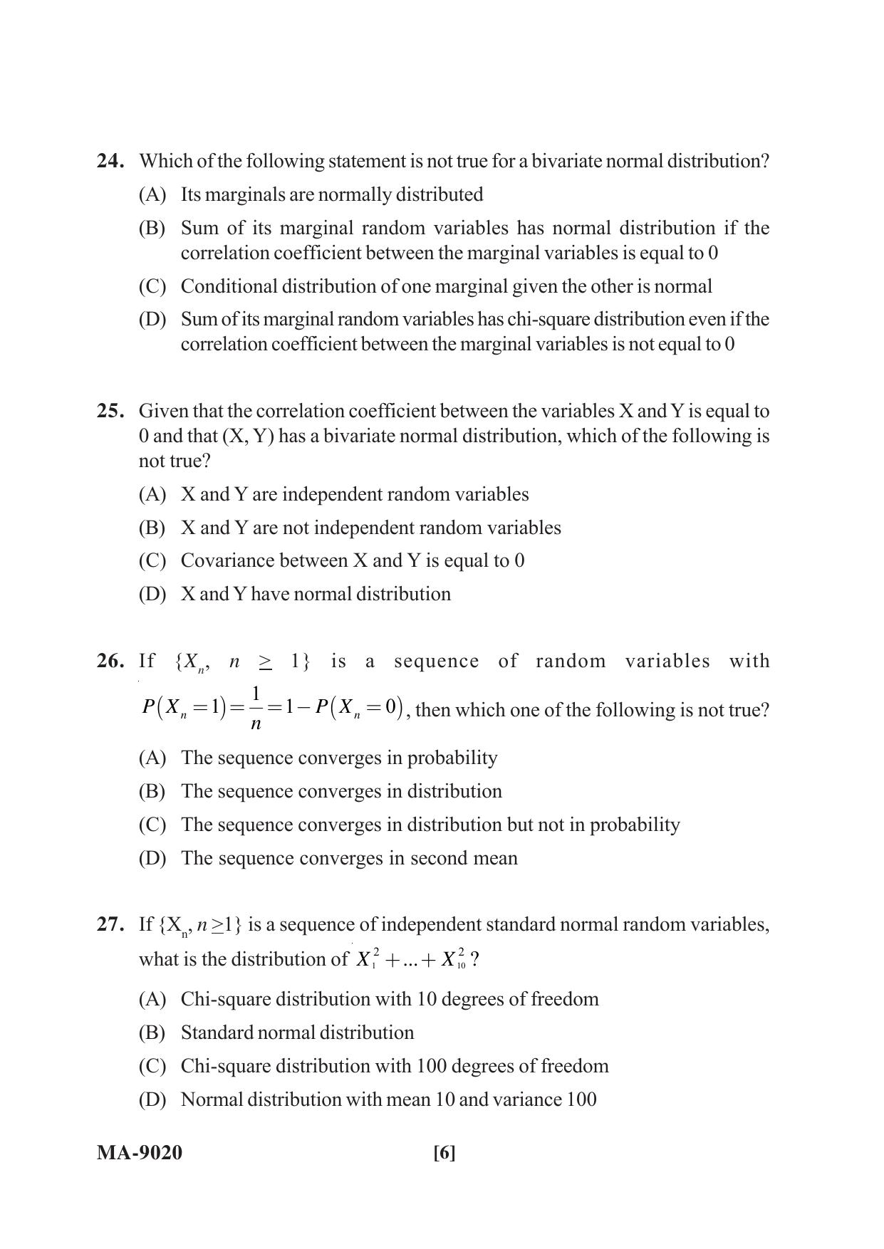 Mysore University PG Entrance Exam 2022: M.Sc Statistics Question Paper - Page 6