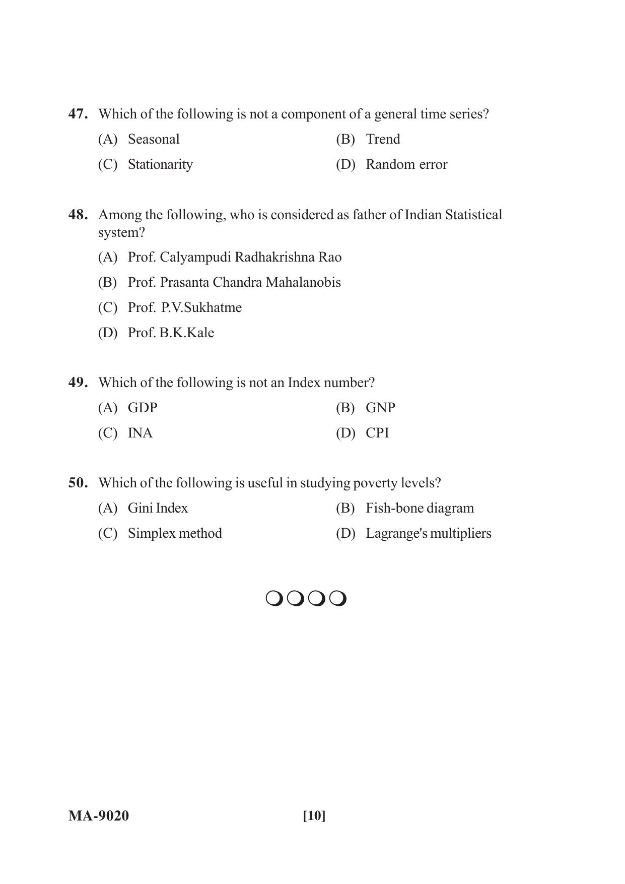 Mysore University PG Entrance Exam 2022: M.Sc Statistics Question Paper - Page 10