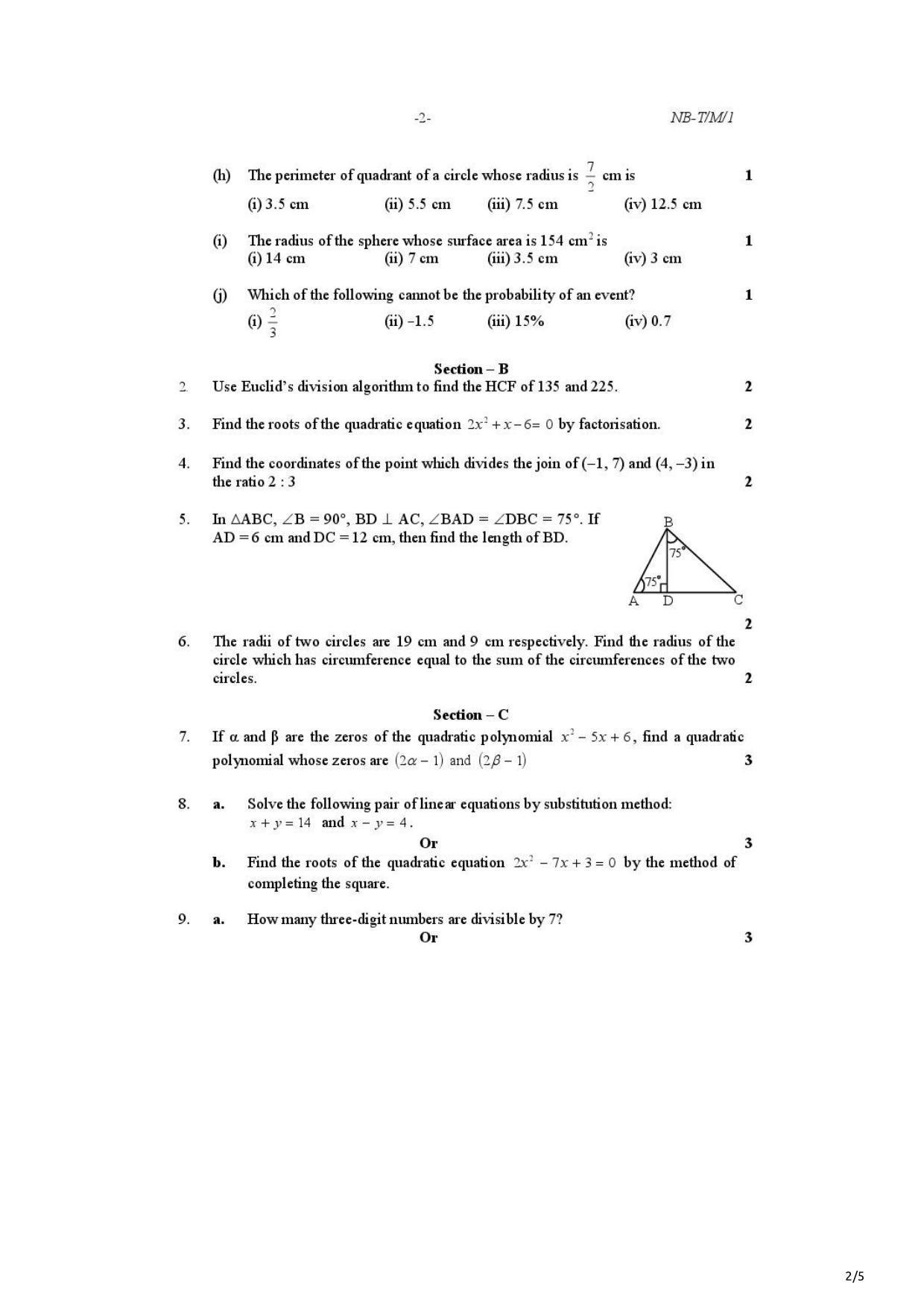 Nagaland Board Class 10 Maths 2021 Question Paper - Page 2