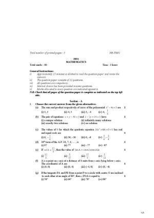 Nagaland Board Class 10 Maths 2021 Question Paper