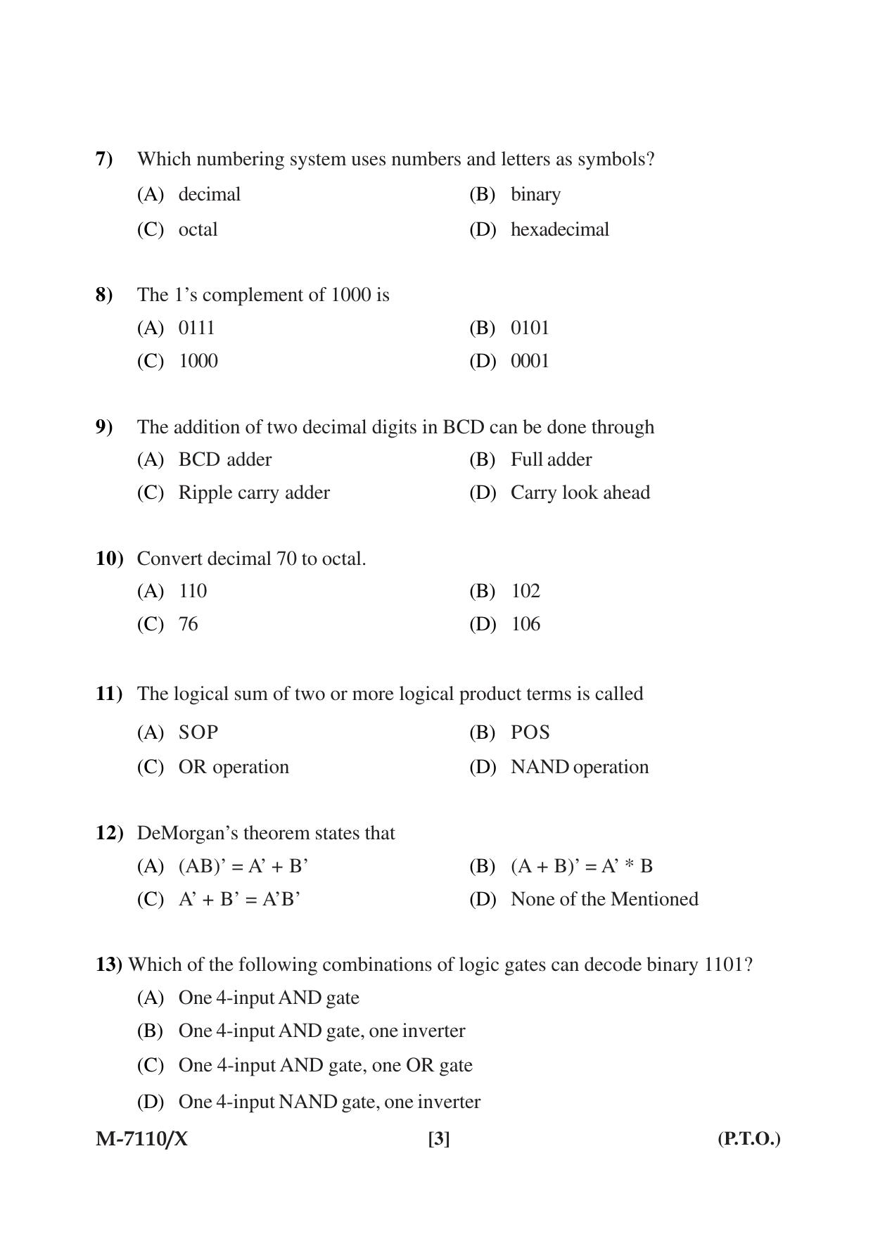 Mysore University PG Entrance Exam 2019: Computer Science Question Paper - Page 3