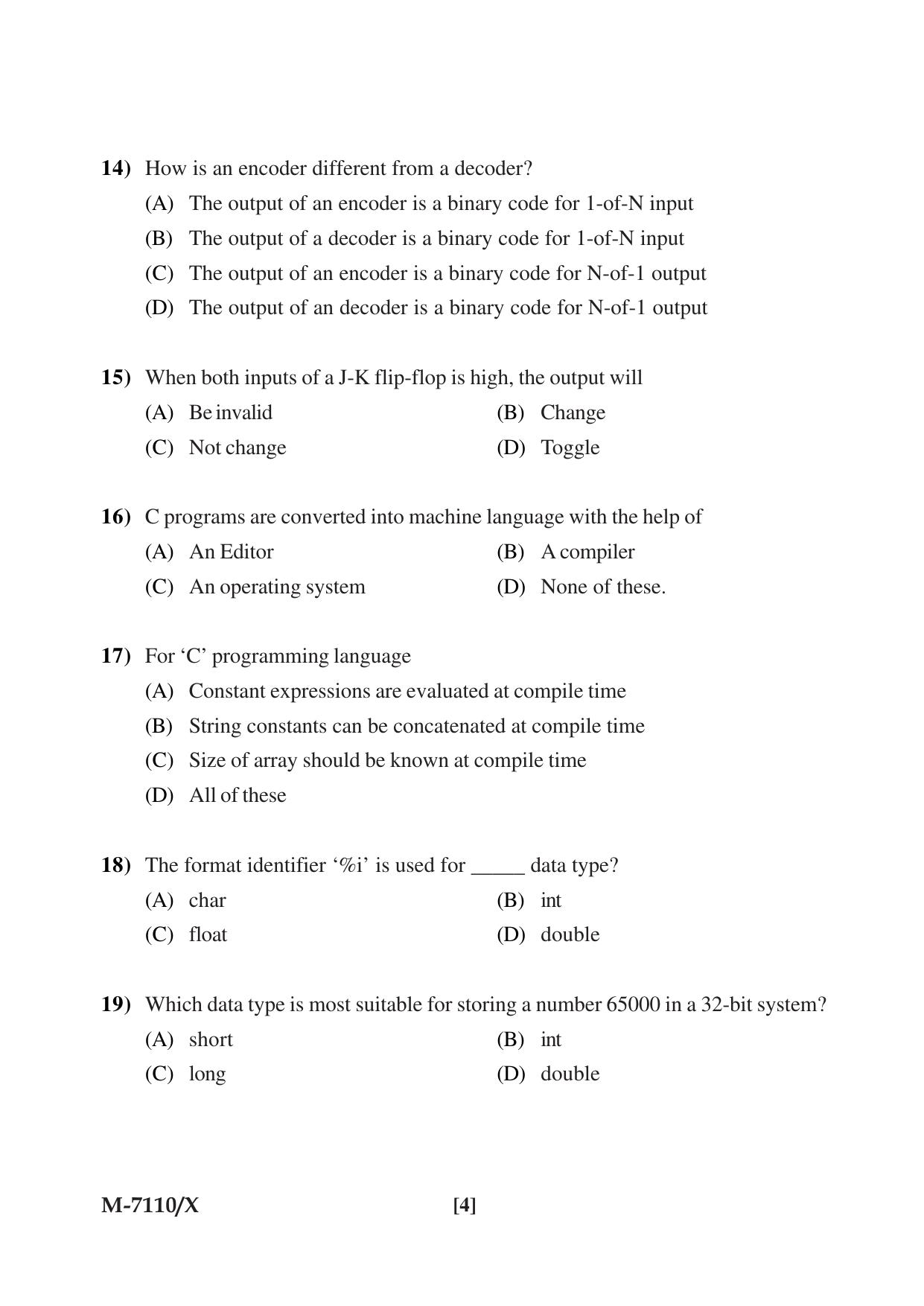 Mysore University PG Entrance Exam 2019: Computer Science Question Paper - Page 4