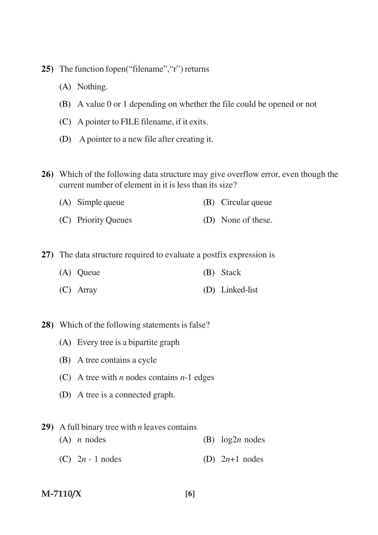 Mysore University PG Entrance Exam 2019: Computer Science Question Paper - Page 6