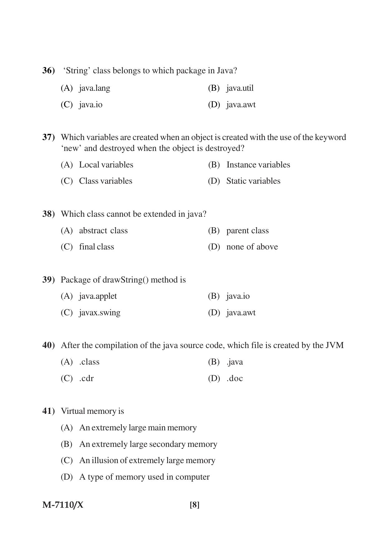 Mysore University PG Entrance Exam 2019: Computer Science Question Paper - Page 8