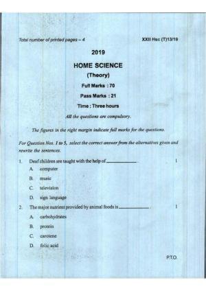 COHSEM Class 12 Home Science 2019 Question Papers