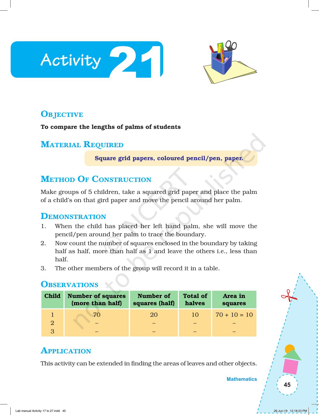 NCERT Laboratory Manuals for Class I to V: Mathematics - Activities for I to V (17- 27) and Projects - Page 11