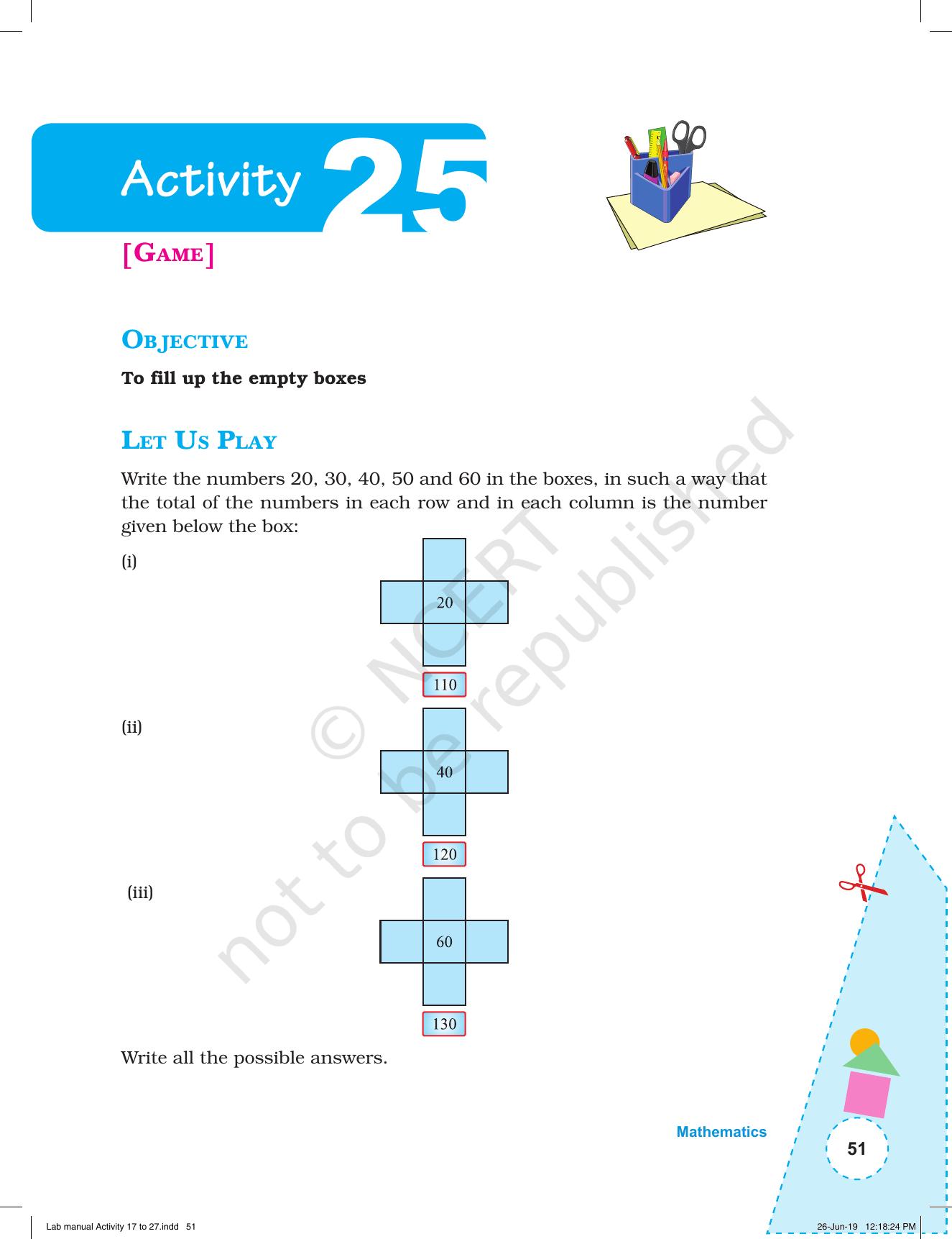 NCERT Laboratory Manuals for Class I to V: Mathematics - Activities for I to V (17- 27) and Projects - Page 17