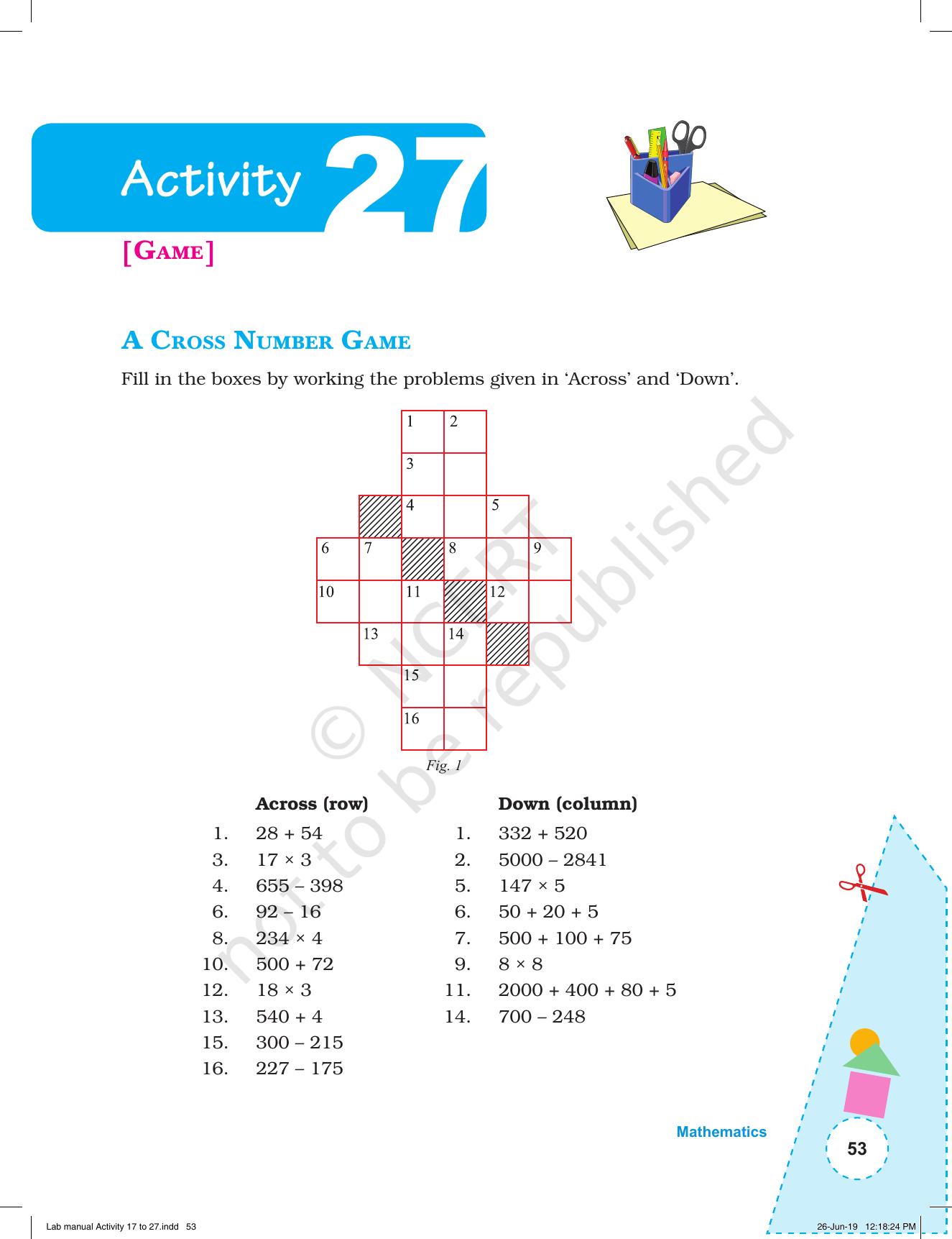 NCERT Laboratory Manuals for Class I to V: Mathematics - Activities for I to V (17- 27) and Projects - Page 19